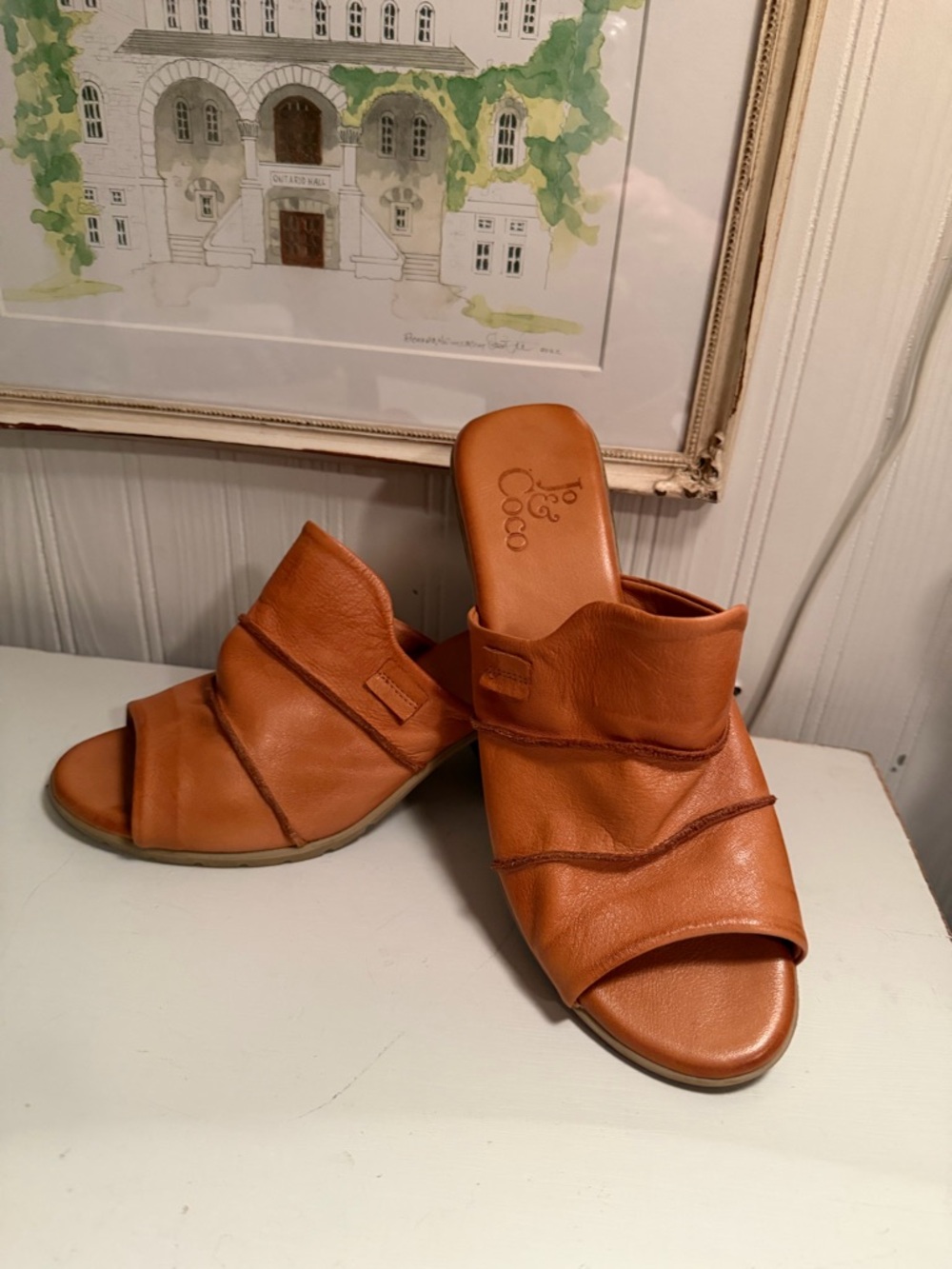 Women's Tan Leather Slide Mules